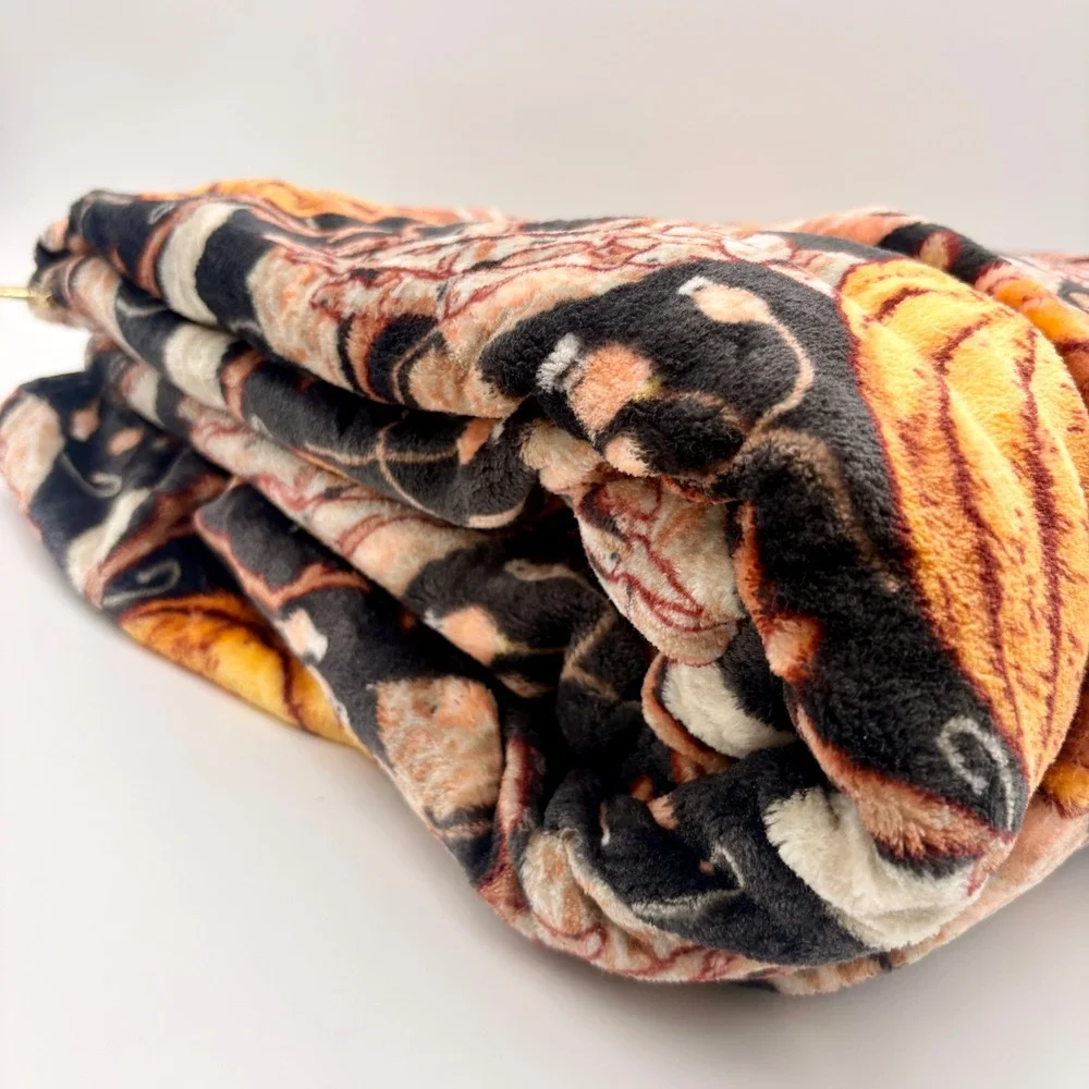 Rachel Roy Pumpkin Skeleton Hand Oversized Plush Throw Blanket 60x70 Halloween